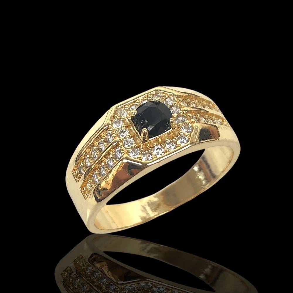 LAMINATED  Gold Tone Black Stone Signet Ring Pave Accents Statement Band SIZE 11